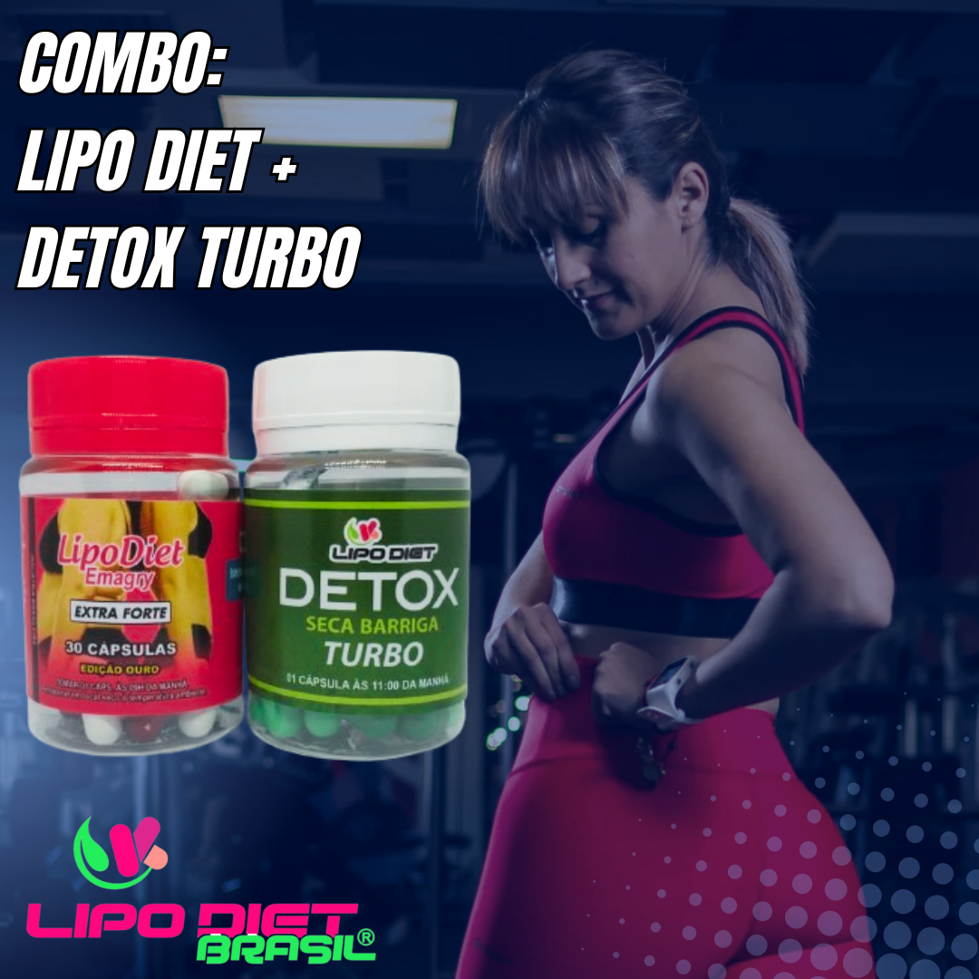 COMBO EMAGRECEDOR EXTRA FORTE LIPODIET CÁPSULAS BORDO COM BRANCO & DETOX TURBO