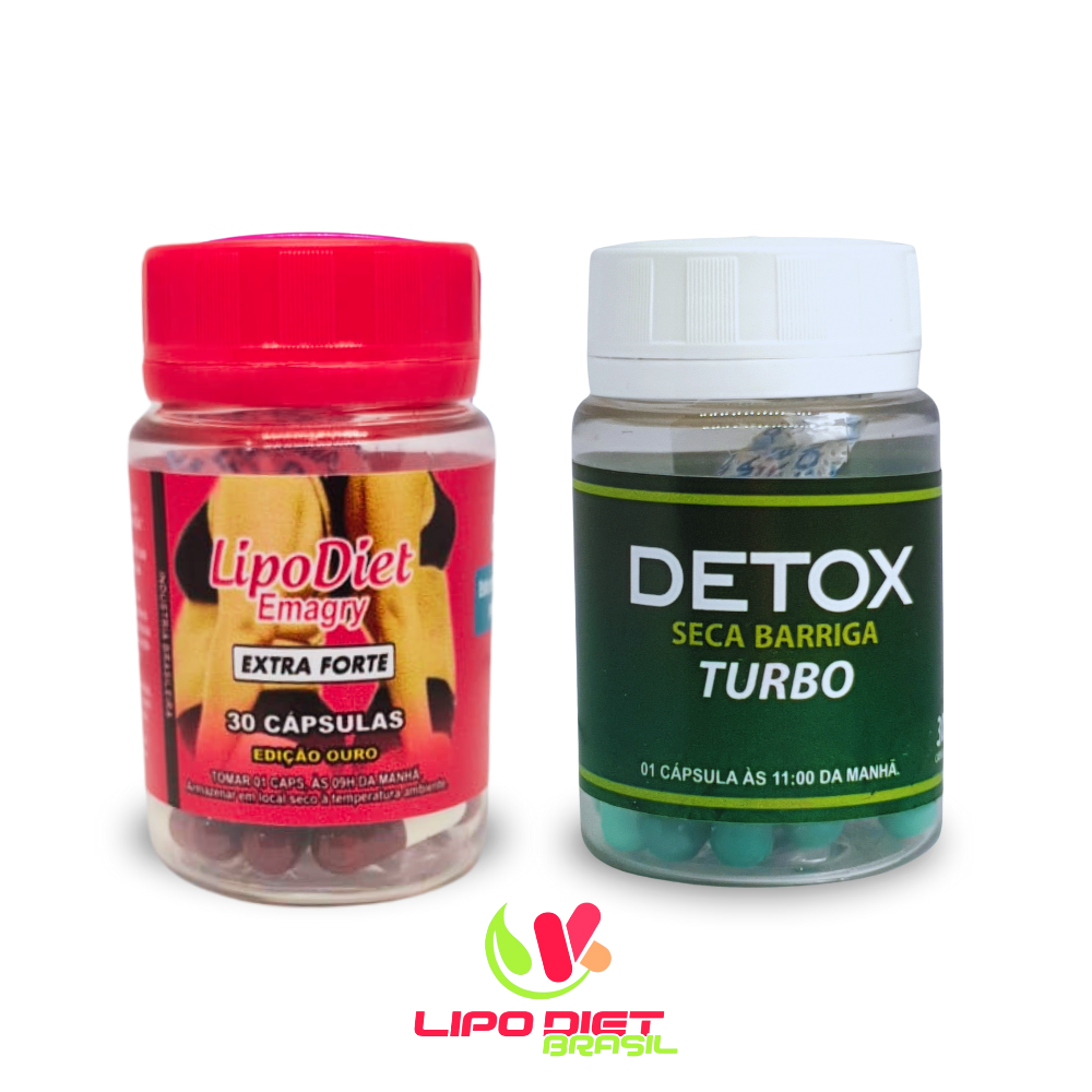 COMBO EMAGRECEDOR EXTRA FORTE LIPODIET CÁPSULAS BORDO COM BRANCO & DETOX TURBO